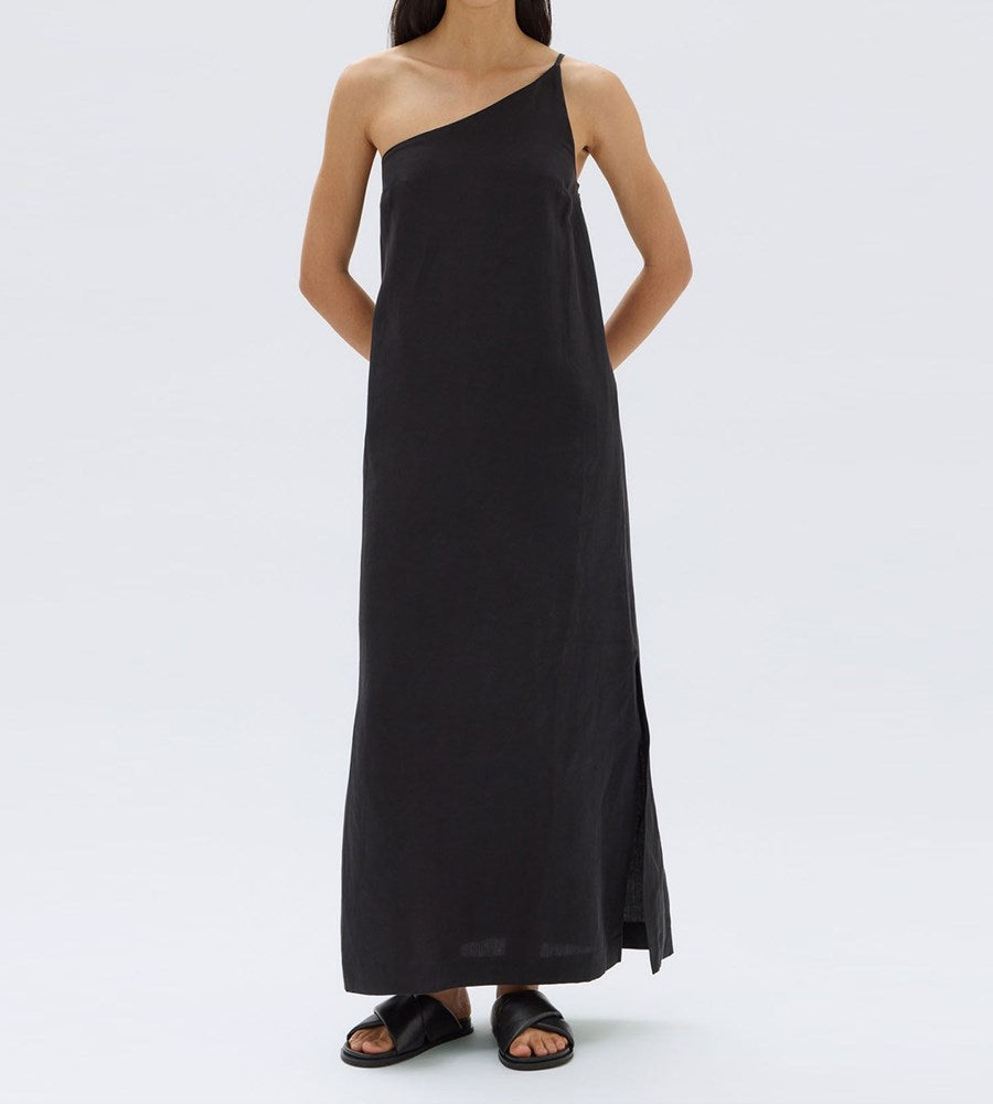 Assembly Label | Farriday Silk Linen Asymmetric Midi Dress | Black