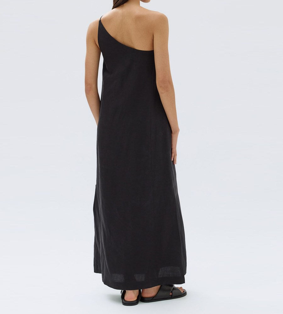 Assembly Label | Farriday Silk Linen Asymmetric Midi Dress | Black