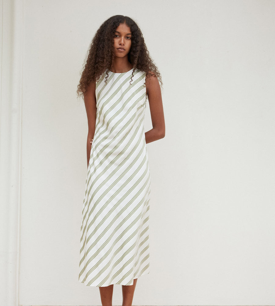 Assembly Label | Isola Stripe Midi Dress | Pandan/Antique White