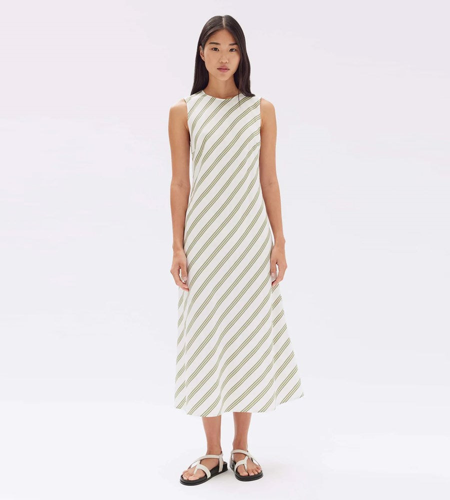 Assembly Label | Isola Stripe Midi Dress | Pandan/Antique White