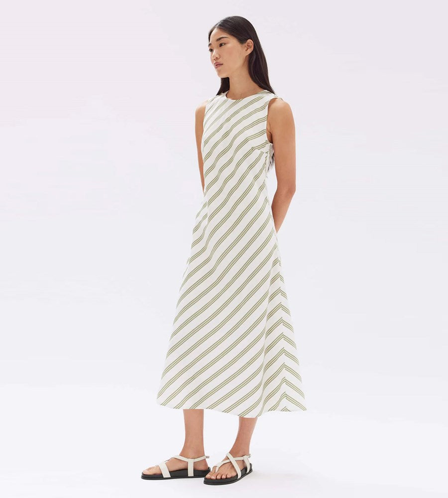 Assembly Label | Isola Stripe Midi Dress | Pandan/Antique White