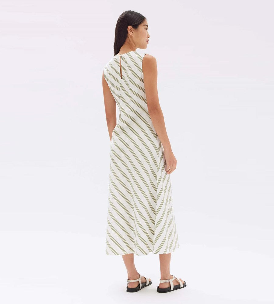 Assembly Label | Isola Stripe Midi Dress | Pandan/Antique White