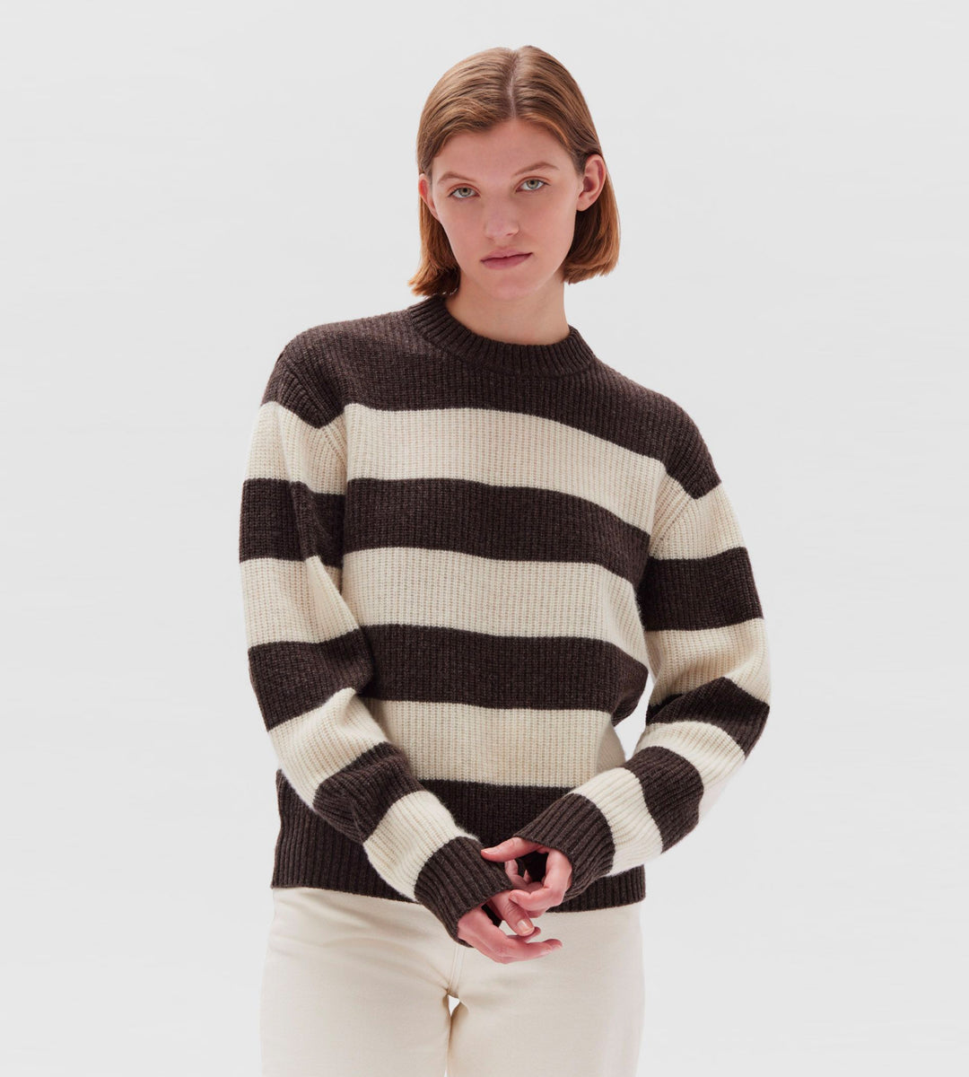 Assembly Label | Mila Stripe Brushed Knit | Cocoa / Cream Stripe
