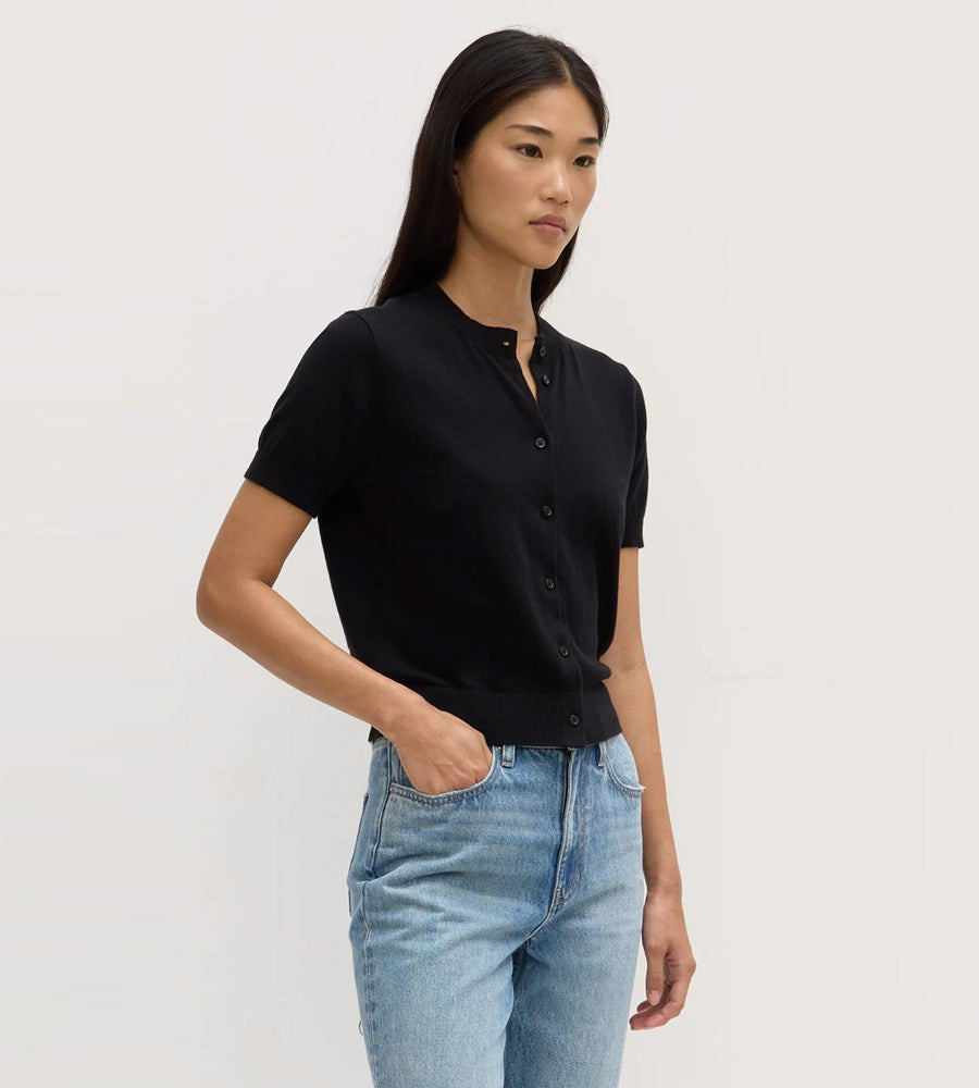 Assembly Label | Semra Cotton Cashmere Short Sleeve Cardigan Black