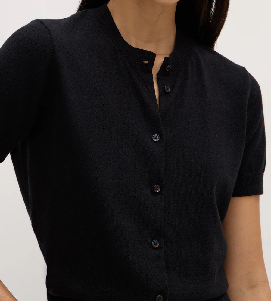 Assembly Label | Semra Cotton Cashmere Short Sleeve Cardigan Black