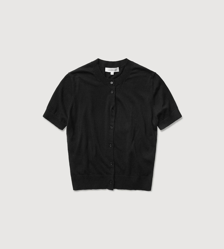 Assembly Label | Semra Cotton Cashmere Short Sleeve Cardigan Black