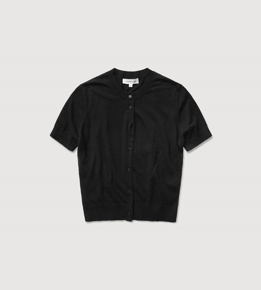 Assembly Label | Semra Cotton Cashmere Short Sleeve Cardigan Black