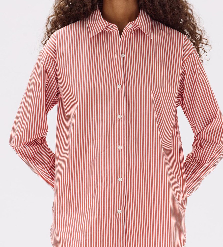 Assembly Label | Signature Poplin Shirt | Papaya/White Stripe