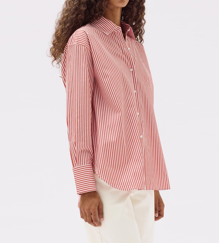 Assembly Label | Signature Poplin Shirt | Papaya/White Stripe