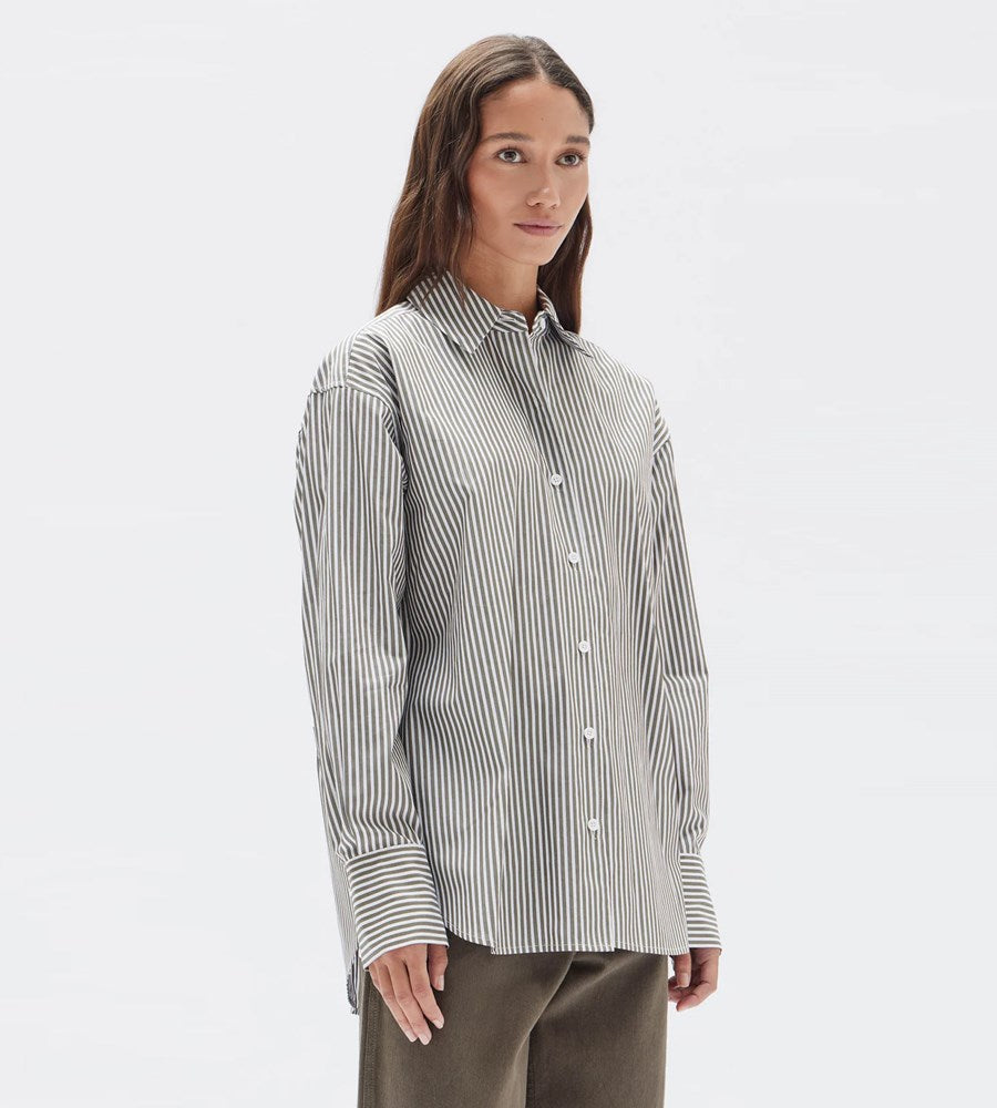 Assembly Label | Signature Stripe Poplin Shirt | Spruce/White
