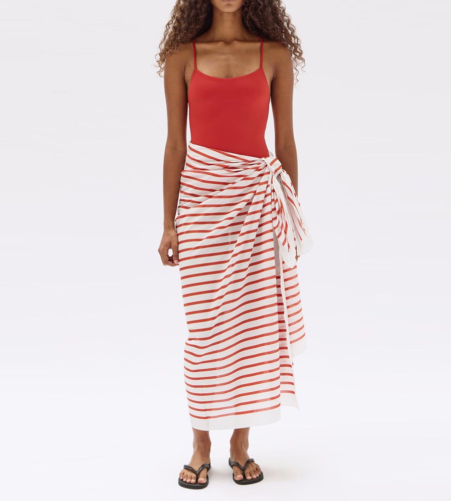 Assembly Label | Stripe Cotton Sarong | Papaya/Cream