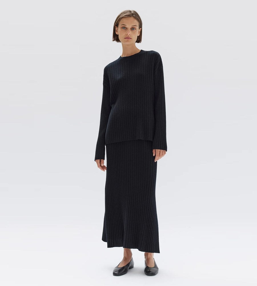 Assembly Label | Wool Cashmere Rib Skirt | Black