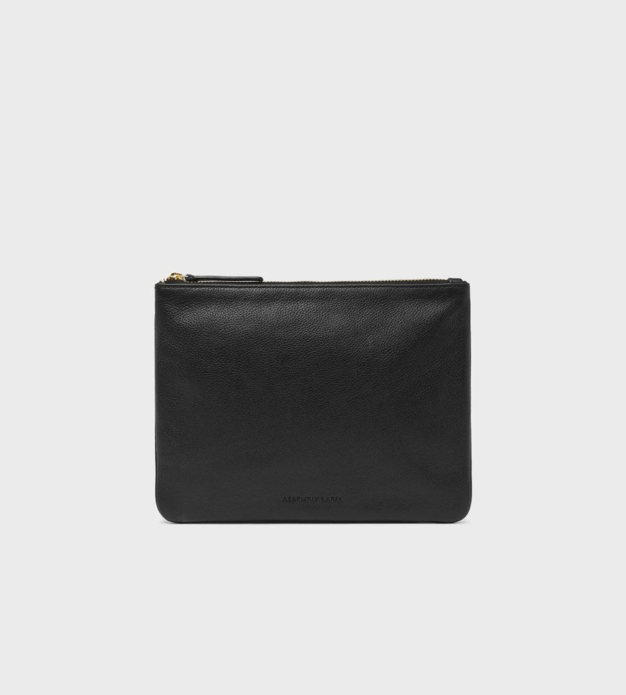 Assembly Label I Zip Leather Pouch I Black