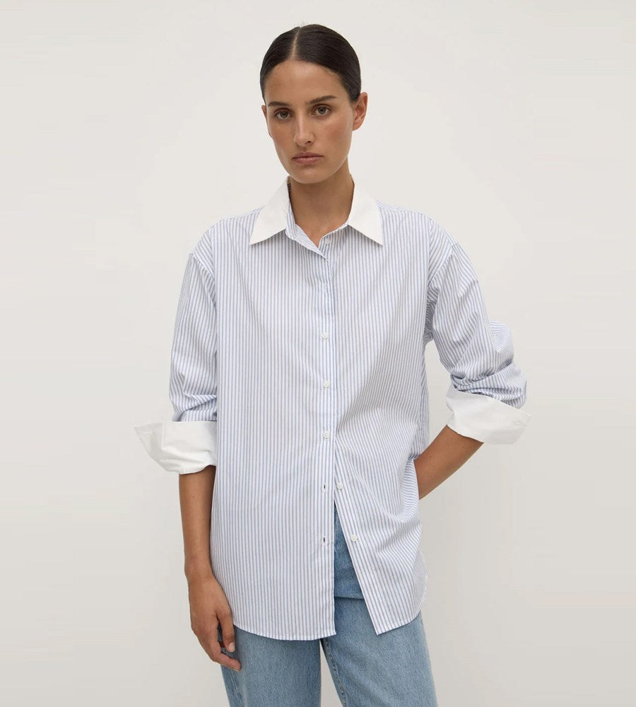 Assembly Lable | Alec Poplin Stripe Long Sleeve Shirt | Blue/White Stripe