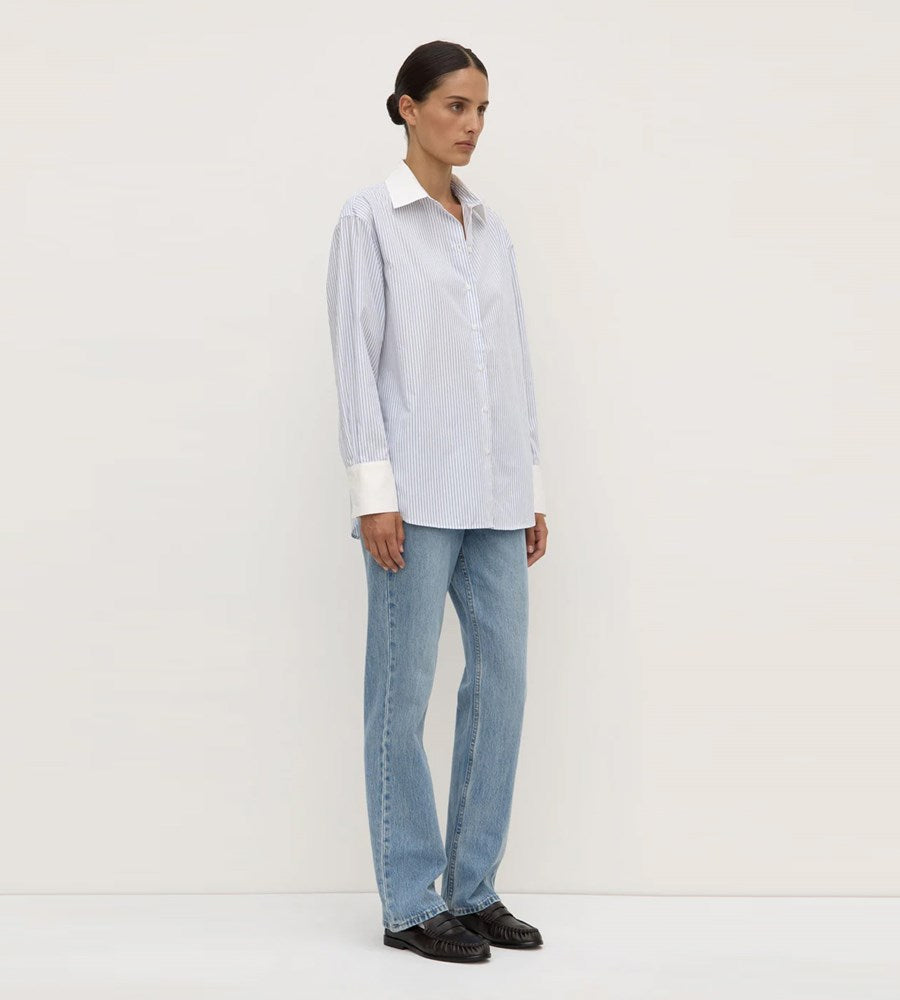 Assembly Lable | Alec Poplin Stripe Long Sleeve Shirt | Blue/White Stripe
