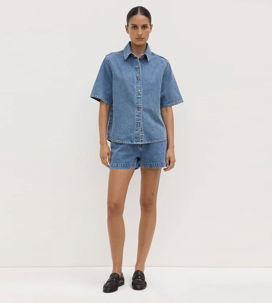 Assembly Label | Boxy Denim Short Sleeve Shirt | Dark Stone