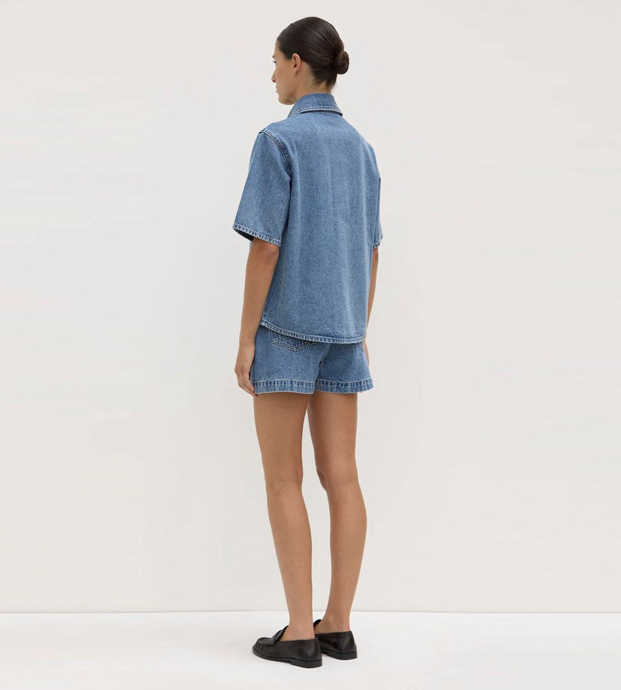Assembly Label | Boxy Denim Short Sleeve Shirt | Dark Stone