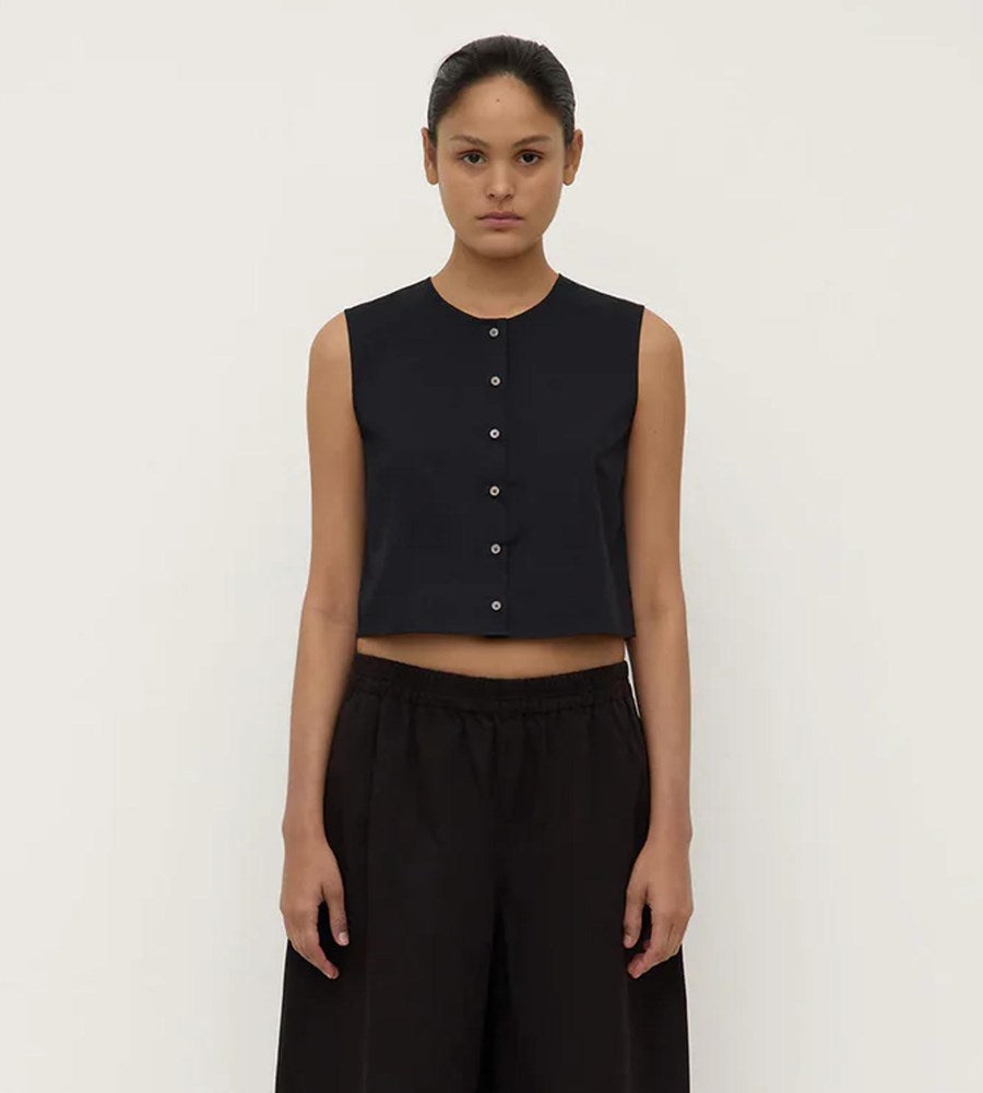 Assembly Label | Cherri Button Front Top | Black