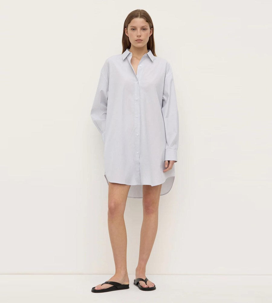 Assembly Label | Cora Stripe Shirt Dress | White/Navy Stripe