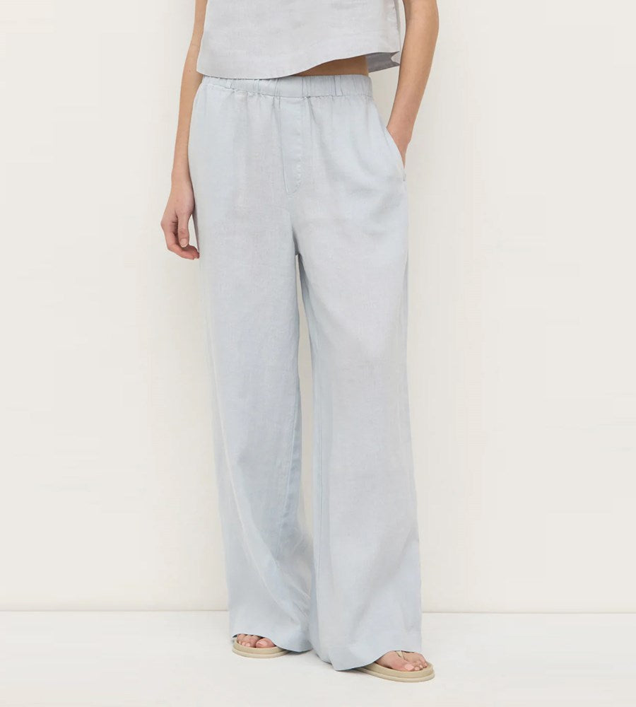 Light blue wide-leg pants worn by a person on a white background