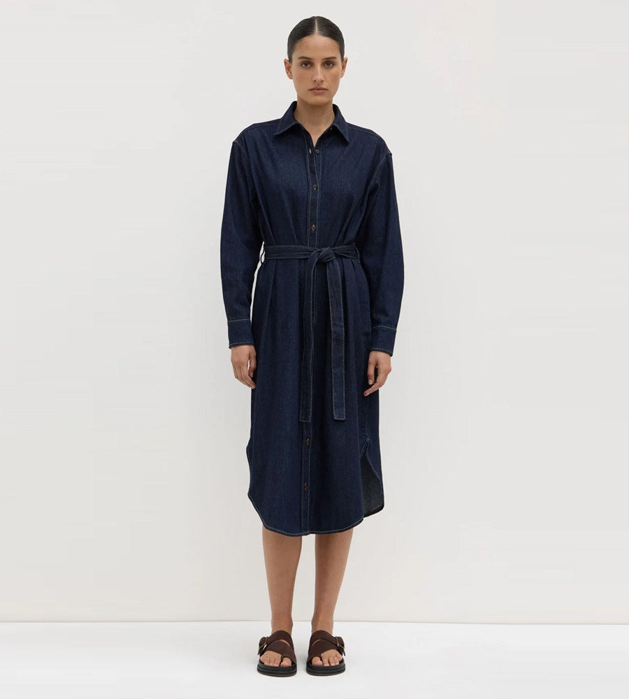 Assembly Label | Kiera Recycled Denim Midi Shirt Dress | Deep Indigo