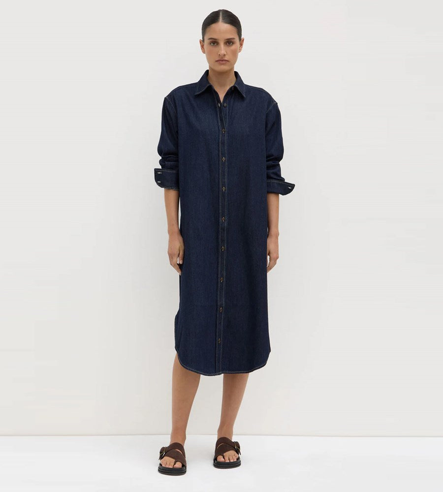 Assembly Label | Kiera Recycled Denim Midi Shirt Dress | Deep Indigo