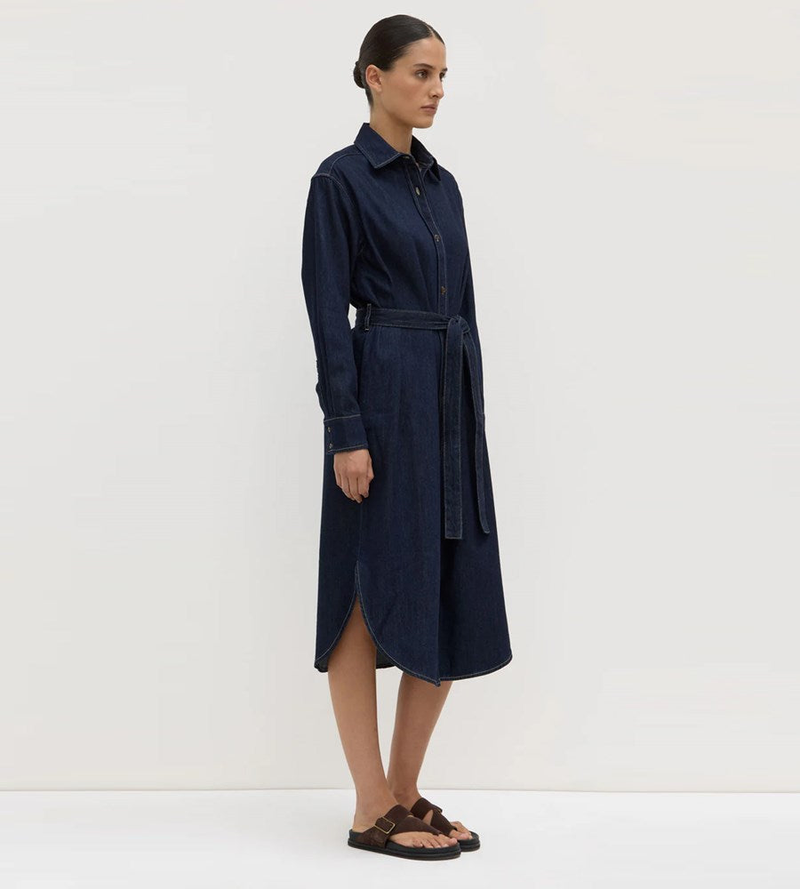 Assembly Label | Kiera Recycled Denim Midi Shirt Dress | Deep Indigo