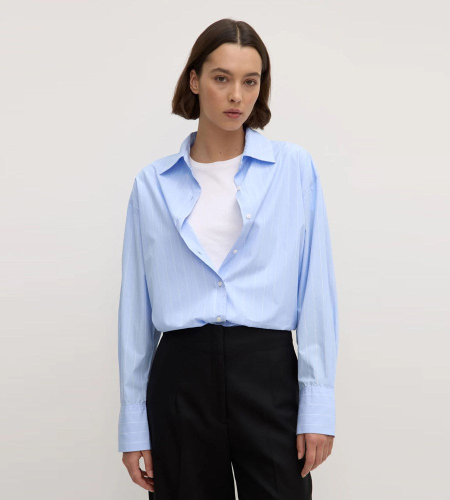 Assembly Label Womens Otis Poplin Stripe Long Sleeve Shirt Bahama/White