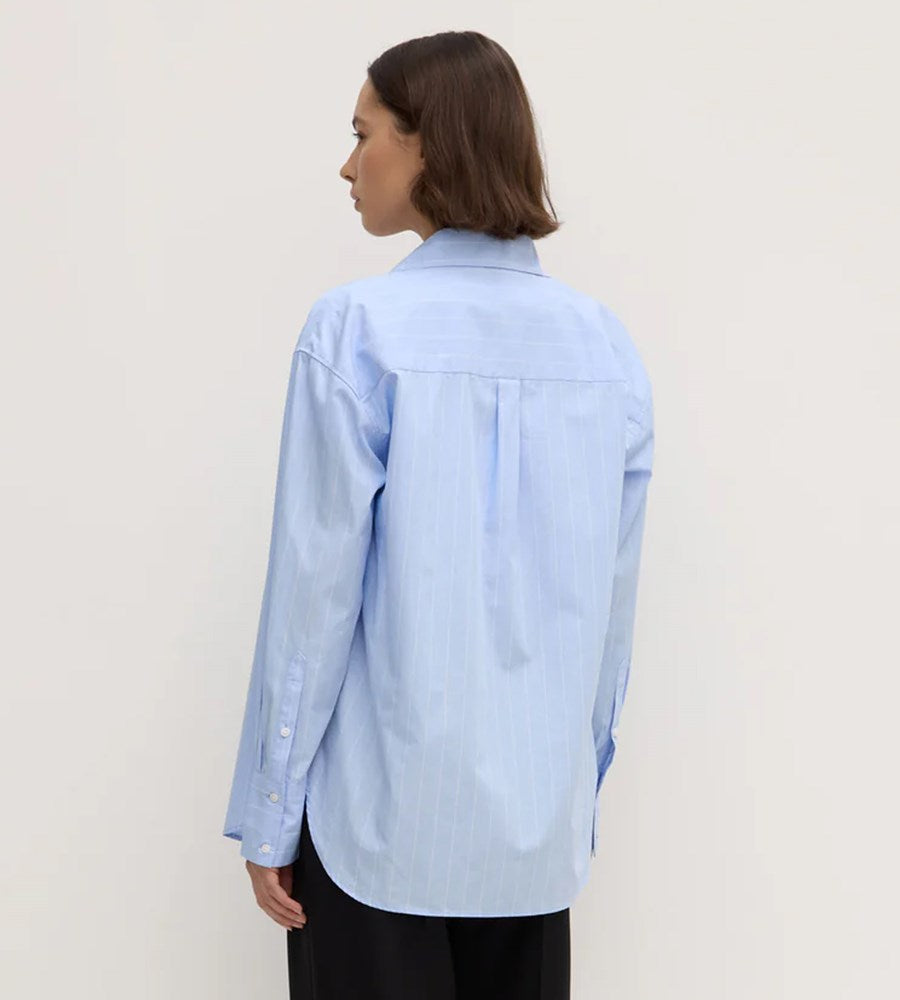 Assembly Label Womens Otis Poplin Stripe Long Sleeve Shirt Bahama/White