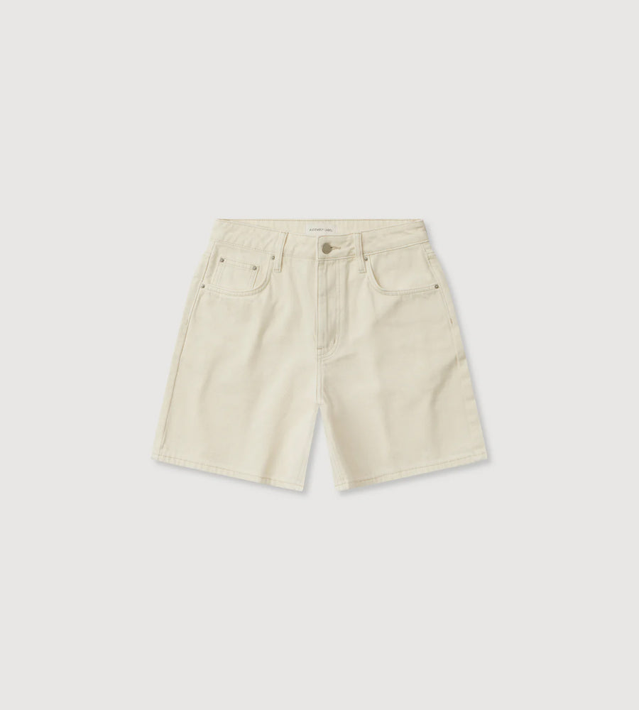 Beige shorts on a light gray background