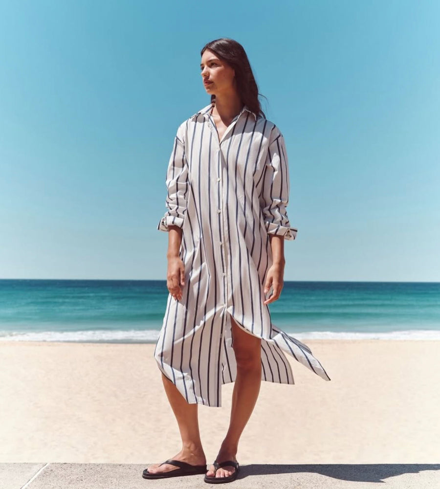 Assembly Label | Nara Stripe Shirt Dress | White/True Navy