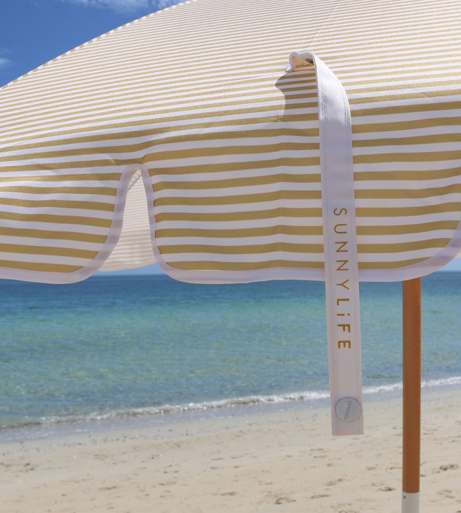 SunnyLife I Beach Umbrella Mango Bay Golden I Mustard Stripe