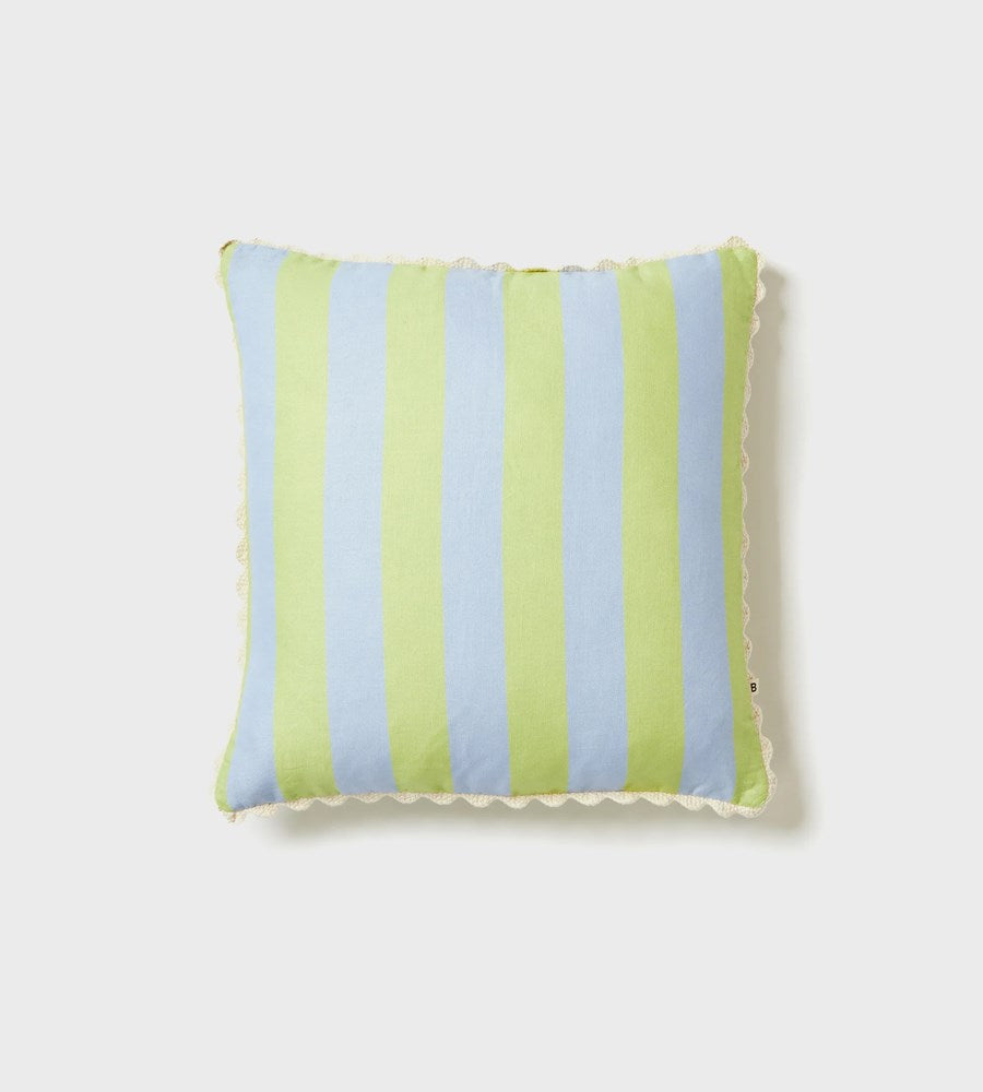 Bonnie and Neil | Bold Stripe Blue Lime Cushion | 50cm