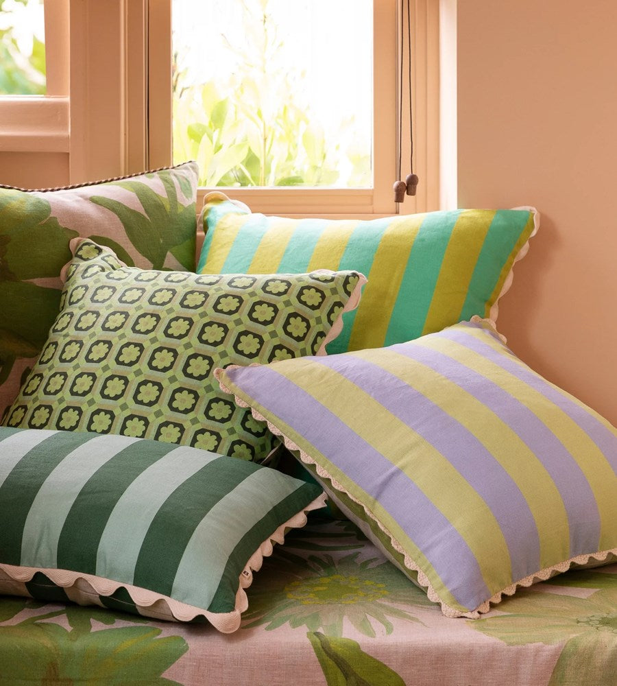 Bonnie and Neil | Bold Stripe Blue Lime Cushion | 50cm