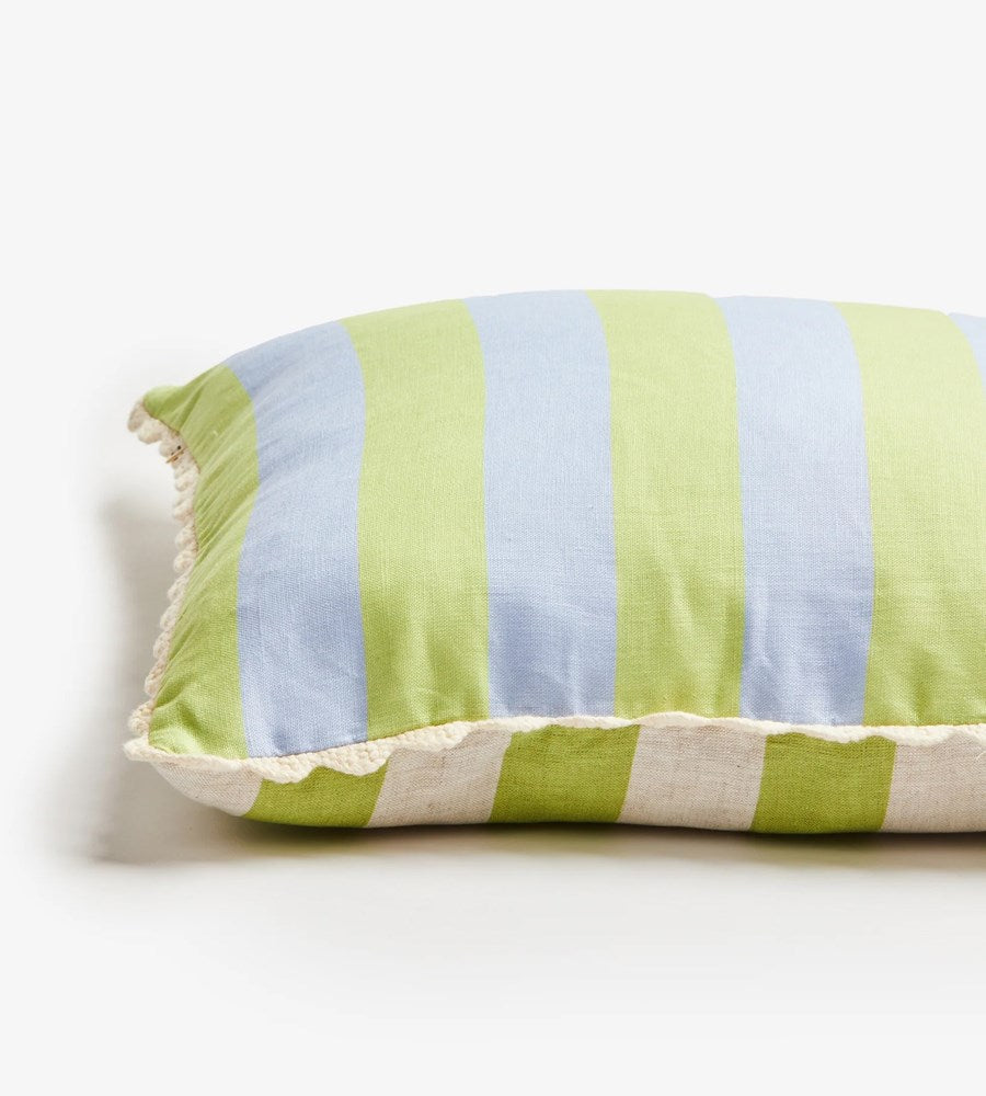 Bonnie and Neil | Bold Stripe Blue Lime Cushion | 50cm