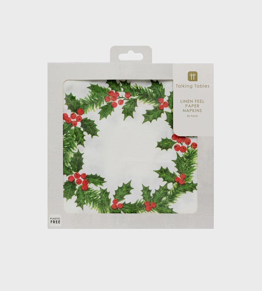 Botanical Holly Linen Feel Paper Napkins | 20 Pack