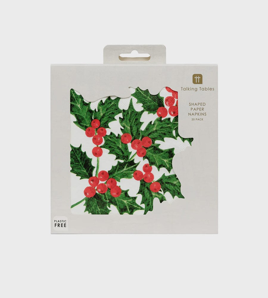 Botanical Holly Shaped Napkins | 20 Pack