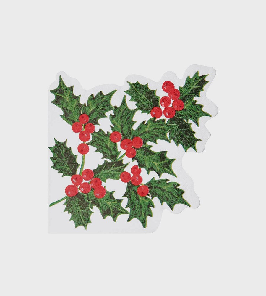 Botanical Holly Shaped Napkins | 20 Pack