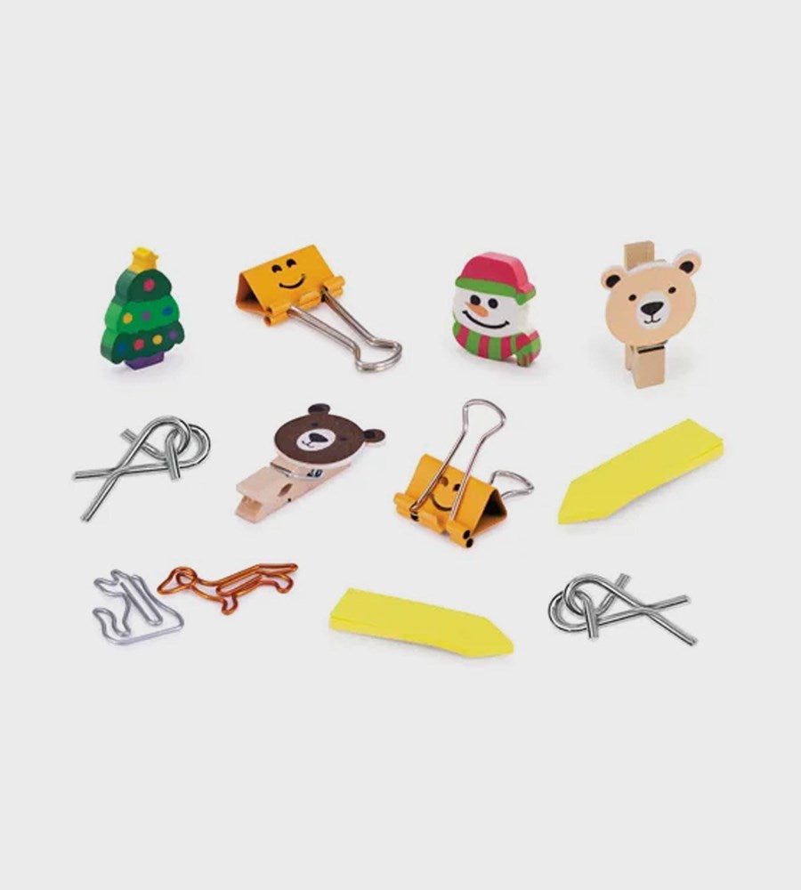 Set of colorful paper clips and clips on a white background