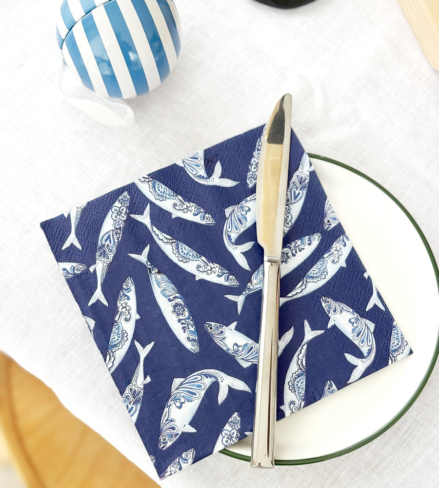 IHR Luncheon | Paper Napkins | Decorative Fish Blue