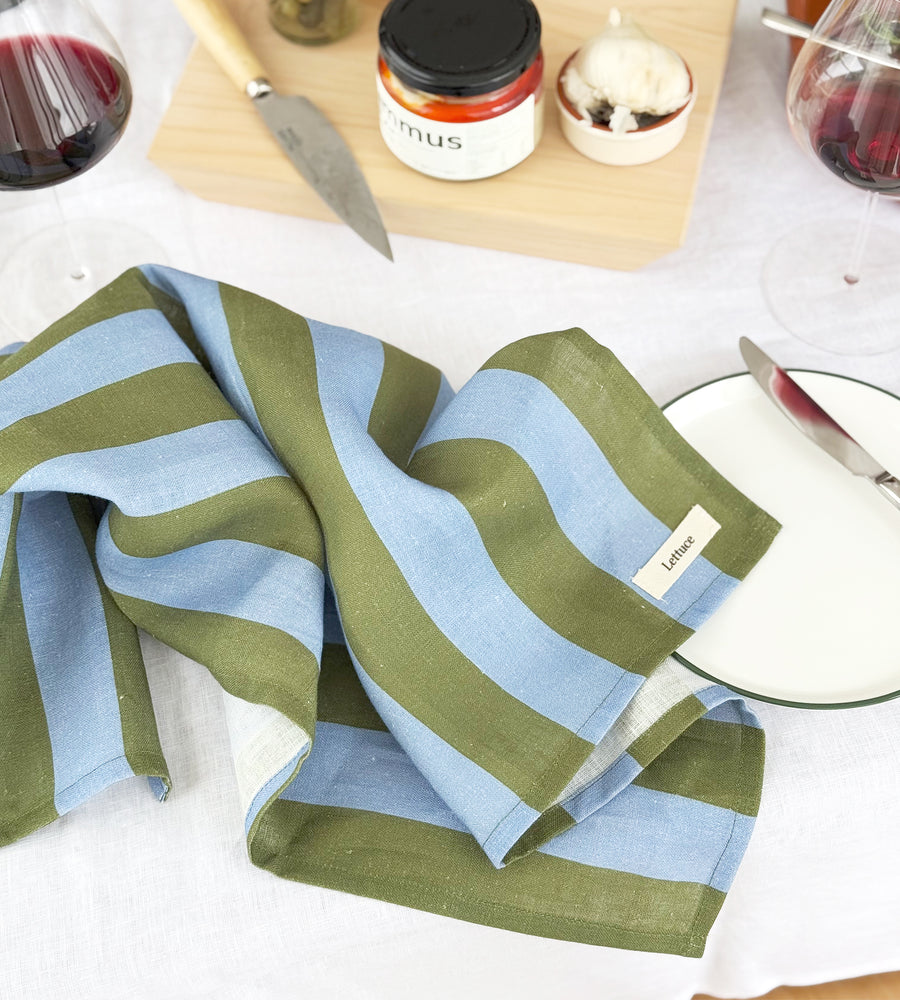 Lettuce | Tea Towel | Bold Stripe Periwinkle + Olive