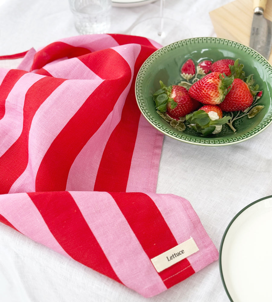 Lettuce | Tea Towel | Bold Stripe Red + Pink