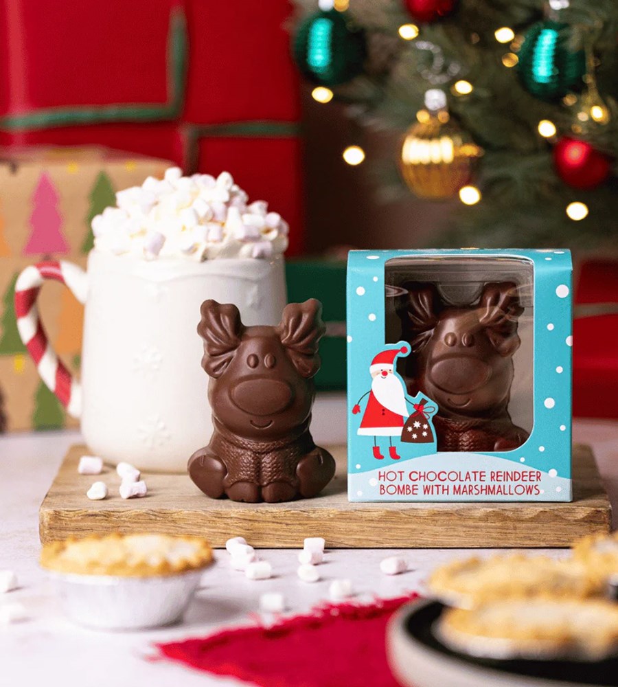 Cocoba Christmas Reindeer Hot Chocolate Bombe with Mini Marshmellows