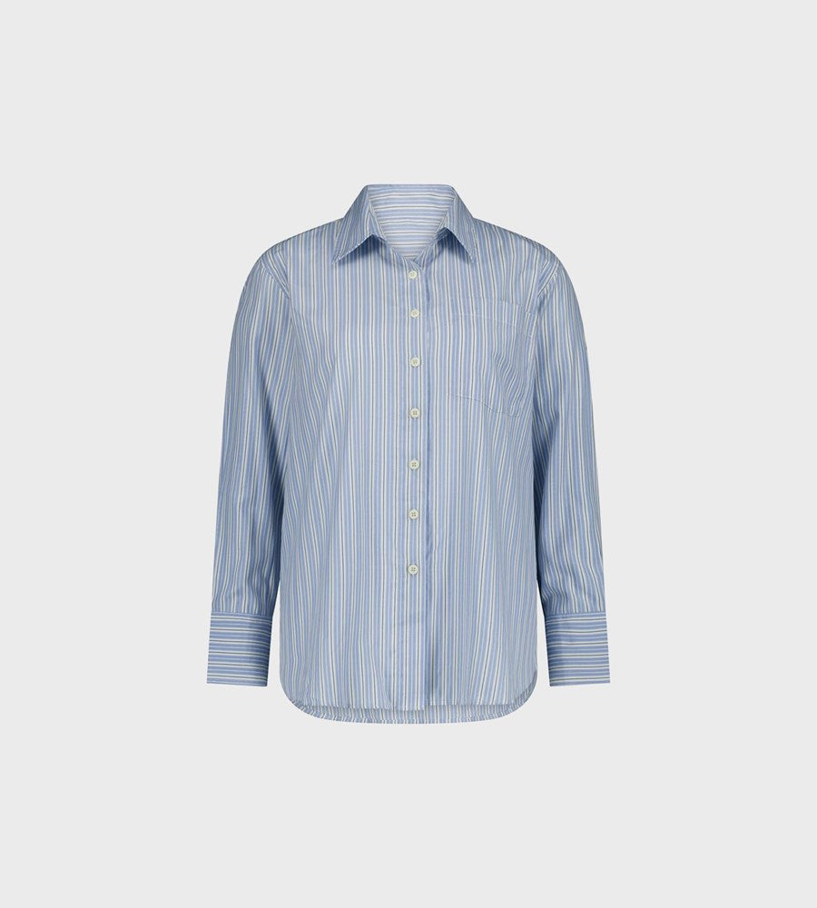 Blue striped shirt on a white background
