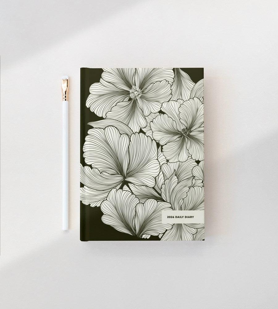 Floral design notebook with '2024 Daily Diary' label on a white background