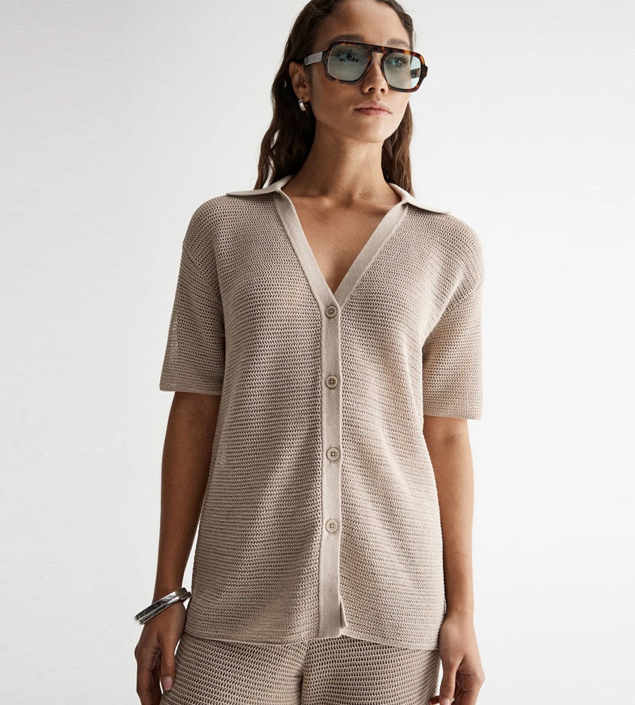 Elka | Aspen Crochet Shirt | Taupe