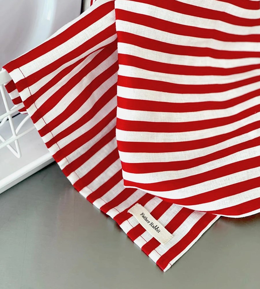 Father Rabbit | Tea Towel | French Nautical Red Stripe