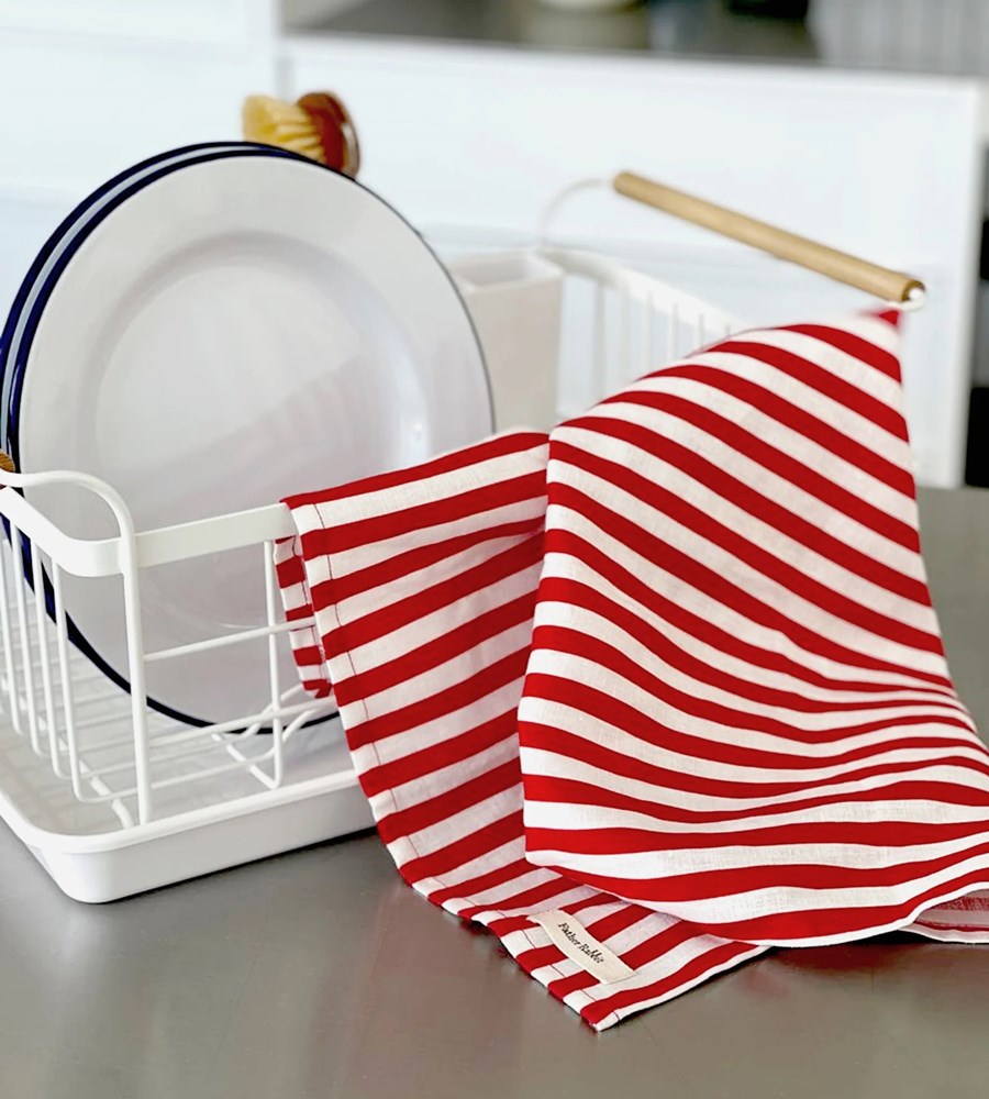 Father Rabbit | Tea Towel | French Nautical Red Stripe