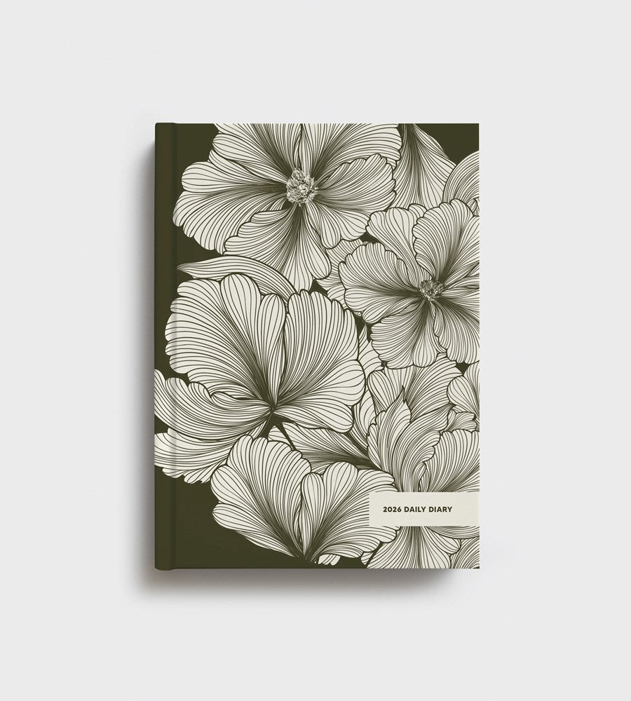Floral patterned daily diary on a light gray background