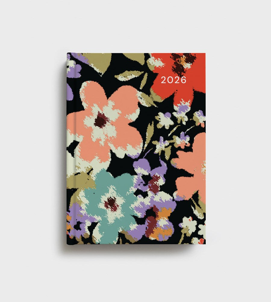 Floral-patterned calendar with '2026' on a black background